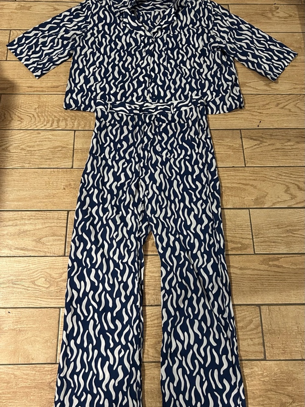 Zara Women's Navy & White Printed Wide-Leg pants and Wide top